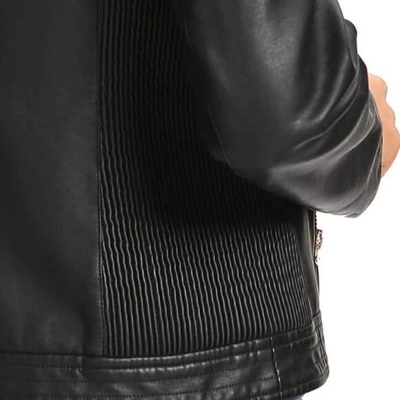 SPYM Womens Medium Faux Leather Jacket, Casual Fashion Zip Up Round Collar Coat - Picture 4 of 9